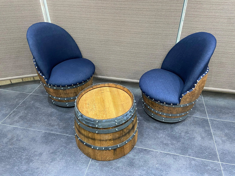 Wine Barrel Whiskey Barrel Round Coffee Table Set with 2 Chairs - Rustic Whiskey Barrel Furniture Set - Handmade Solid Oak - Free Shipping