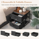 2-Drawer Nightstand with Removable Fabric Bins and Pull Handles Set of 2-Black by LJGDeals