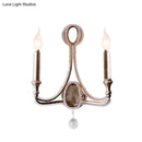 GobekUsa 2-Head Retro Loft Fabric Wall Light - Conical Sconce with Crystal Beaded Strand - Aged Silver