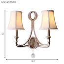 GobekUsa 2-Head Retro Loft Fabric Wall Light - Conical Sconce with Crystal Beaded Strand - Aged Silver