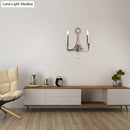 GobekUsa 2-Head Retro Loft Fabric Wall Light - Conical Sconce with Crystal Beaded Strand - Aged Silver
