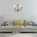 GobekUsa 2-Head Retro Loft Fabric Wall Light - Conical Sconce with Crystal Beaded Strand - Aged Silver