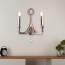 GobekUsa 2-Head Retro Loft Fabric Wall Light - Conical Sconce with Crystal Beaded Strand - Aged Silver