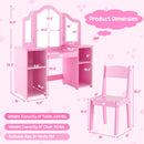 Kids Vanity Table and Chair Set with Removable Tri-Folding Mirror