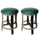 Whiskey & Wine Barrel Stools — Set of 2, Memory Foam, Green Upholstery