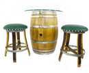 Whiskey & Wine Barrel Stools — Set of 2, Memory Foam, Green Upholstery