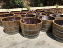 Whiskey & Wine Barrel Half-Barrel Planter — Multi-Use, Wine-Stained Oak