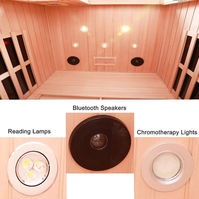 Premium 2-Person Low EMF FAR-Infrared Heat Wood Home Personal Spa Sauna With Ceramic Heaters, 1760W (SAK25714)