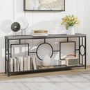 2-Tier Faux Marble Top Console Table with Storage Shelf for Hallway-Rustic Brown by LJGDeals