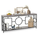 2-Tier Faux Marble Top Console Table with Storage Shelf for Hallway-Rustic Brown by LJGDeals
