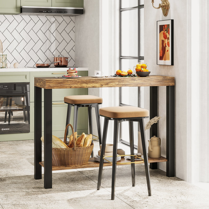 2-Tier Home Bar Table with Open Shelves and Storage for Home Kitchen Living Room Pub-Rustic Brown, photo 6 of 8