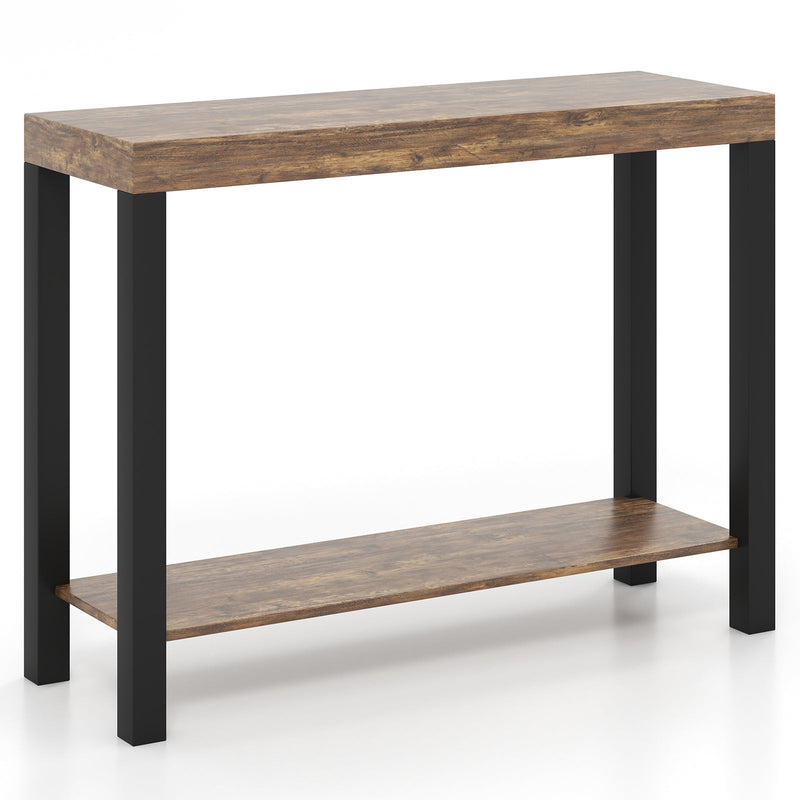 2-Tier Home Bar Table with Open Shelves and Storage for Home Kitchen Living Room Pub-Rustic Brown, photo 3 of 8