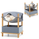 2-Tier Wooden Cat House with Semi-enclosed Condo and Removable Clothes-Gray by LJGDeals
