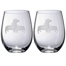 Daschund Stemless Wine Glasses Set Of 2 By Dog Lover Glass Gifts For Mom Dad Sisters by The Wine Savant