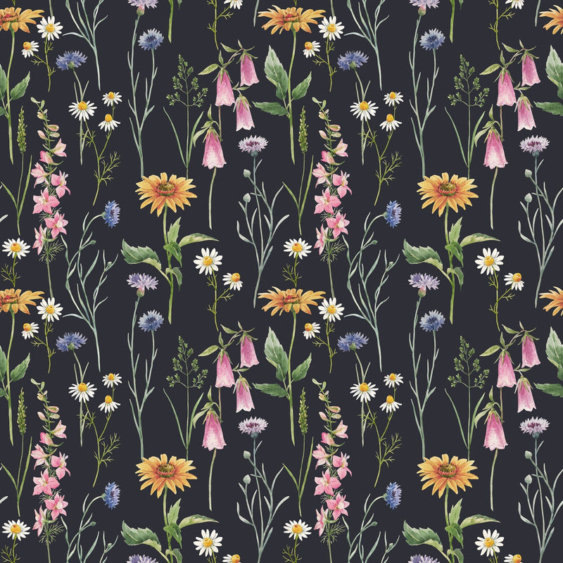 Hand-drawn Wildflowers on Dark Background Wallpaper