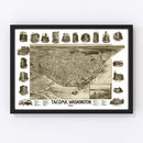 Vintage Map of Tacoma, Washington 1893