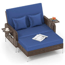 2 Piece Patio Rattan Daybed Wicker Loveseat and Ottoman with Adjustable Backrest by LJGDeals