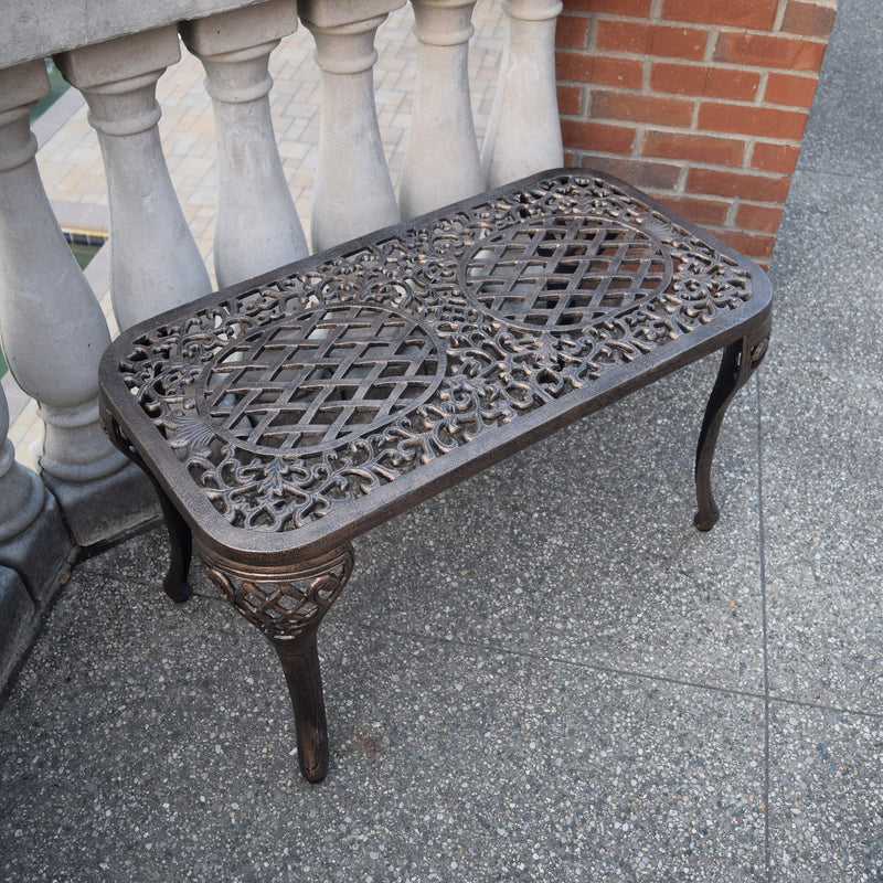 Ornate Cast Aluminum Metal Rectangular Bronze Patio Coffee Table