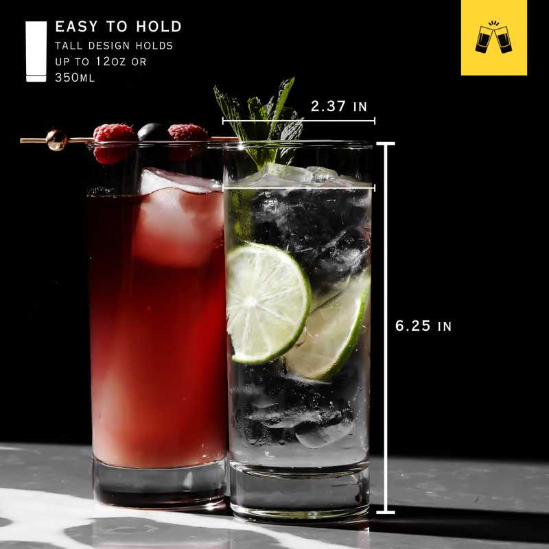 Highball Glasses Heavy Base Tom Collins Glasses - 12/15-Ounce Cups