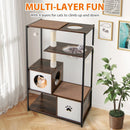 52 Inch Tall Wooden Cat Tree Metal Frame with 2 Condos and Cushions-Coffee by LJGDeals