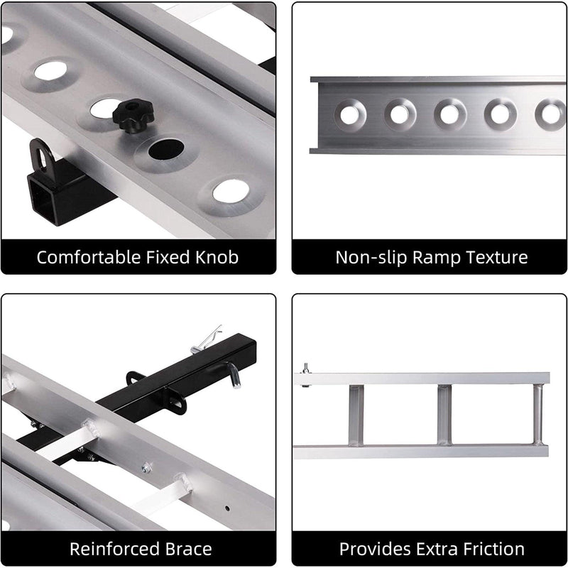 440 lb Capacity Aluminum Motorcycle Carrier with 3.8' Ramp, 2" Receiver Dirt Bike Scooter Hitch-Mounted Rack