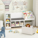 Kids Bookcase with Reading Nook 4-in-1 Standing Toy Organizer-White by LJGDeals