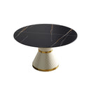 53.15" Modern Artificial Stone Round Carbon Steel Base Dining Table, Can Accommodate 6 People - Black / White by Unique Piece Furniture