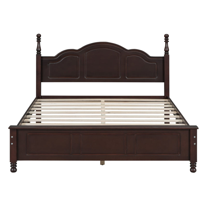 3-Pieces Bedroom Sets,Queen Size Wood Platform Bed and Two Nightstands-Dark Walnut