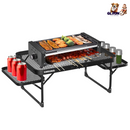 Foldable Camping Table Collapsible Picnic Aluminum Alloy Grill Stand 88LBS Max Load BBQ Table with 2 Side Trays