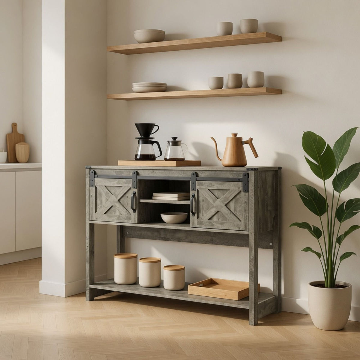 Farmhouse Entryway Table With Sliding Barn Door, photo 11 of 40