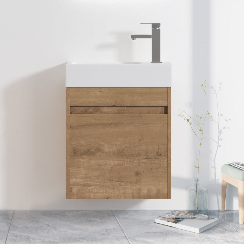 18" Floating Wall-Mounted Bathroom Vanity with White Resin Sink & Soft-Close Cabinet Door