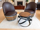 Whiskey & Wine Barrel Hoop Side Table — Oak Top, Metal Hoops