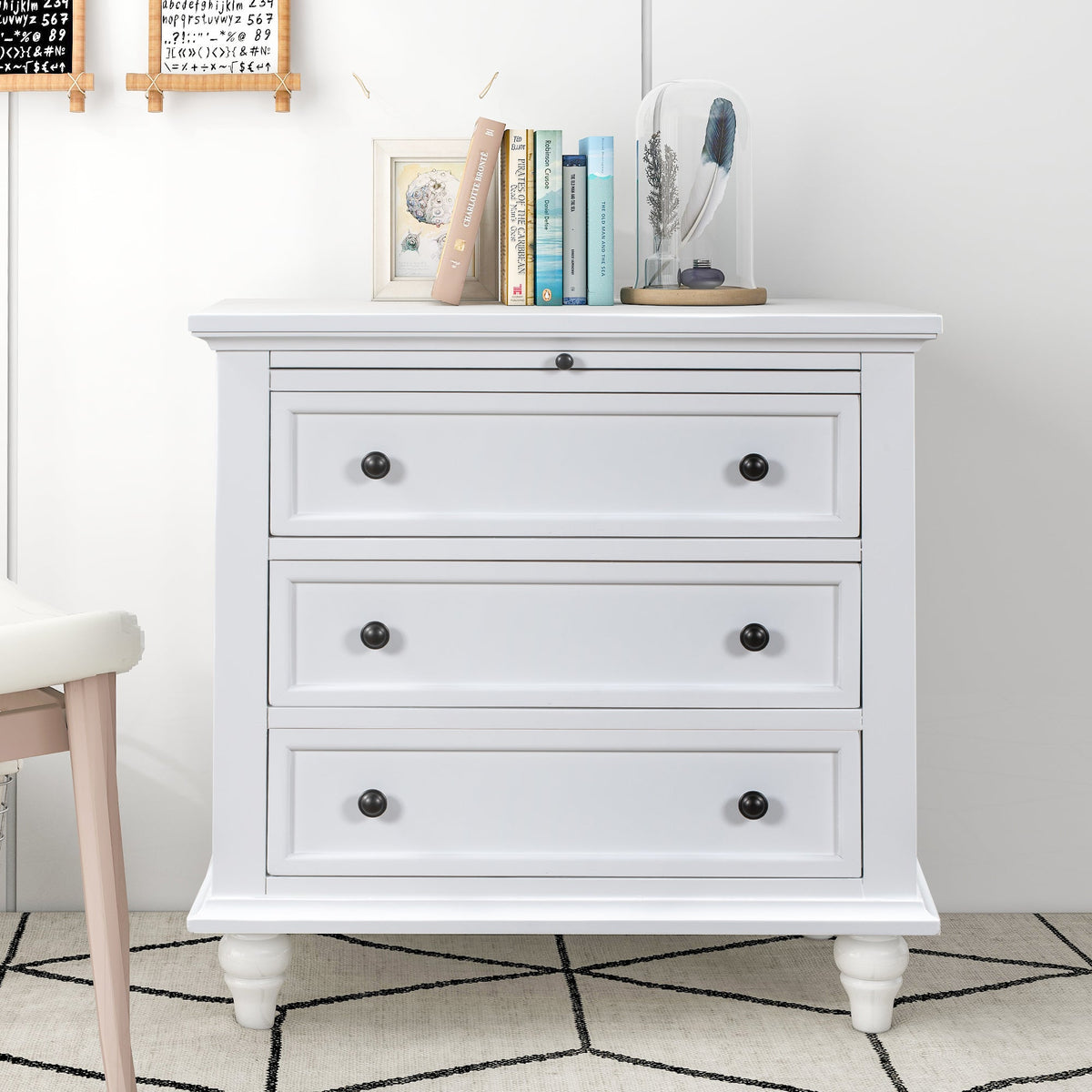 U_STYLE 27.6'' Painted Nightstand with Pull-Out Tray, photo 2 of 10