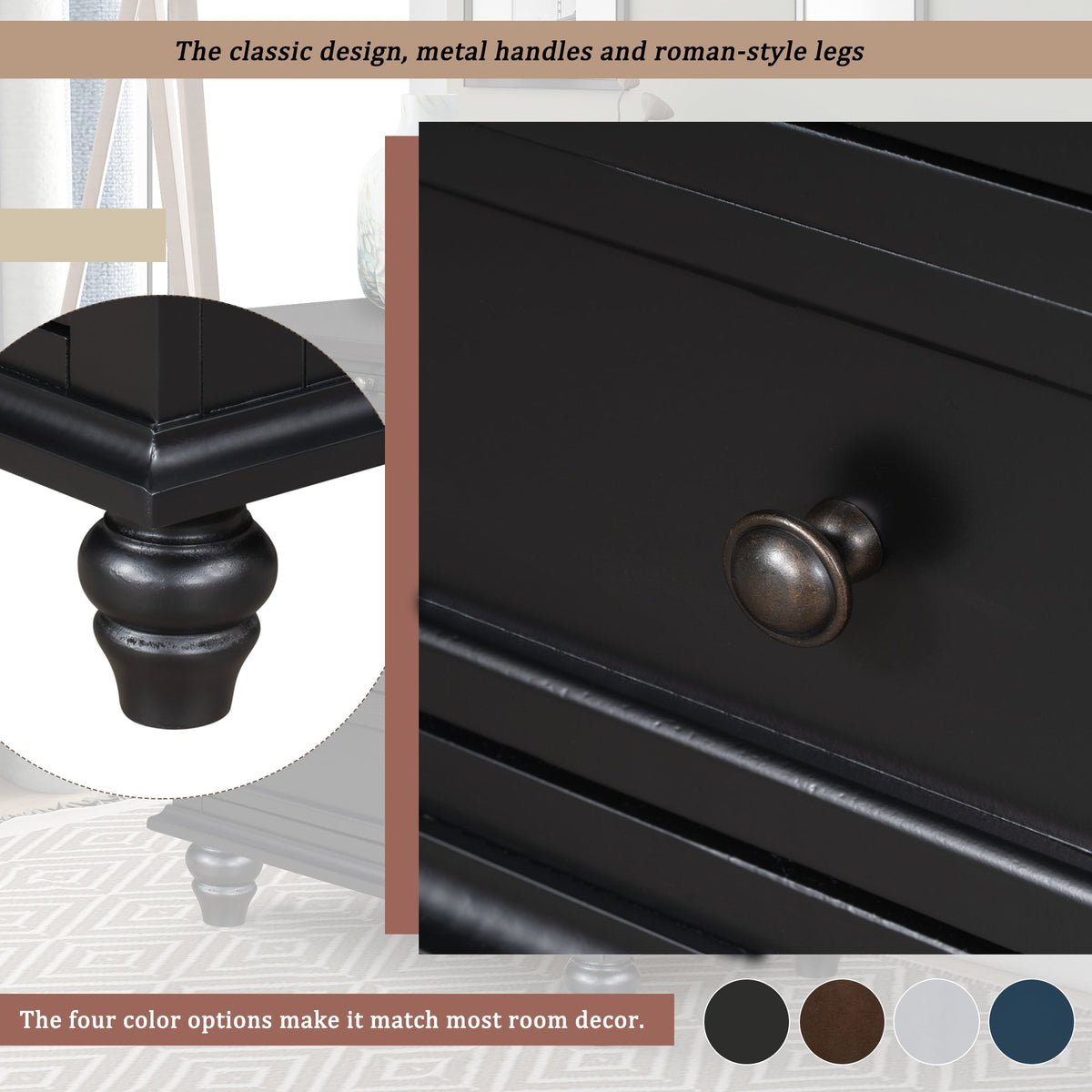 U_STYLE 27.6'' Painted Nightstand with Pull-Out Tray, photo 5 of 10