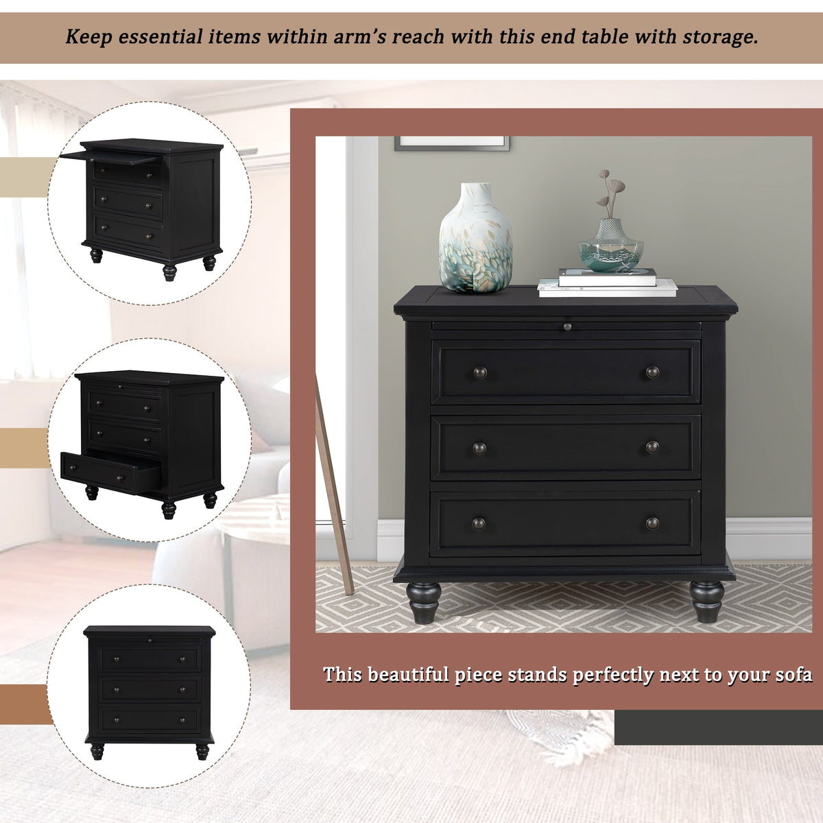 U_STYLE 27.6'' Painted Nightstand with Pull-Out Tray, photo 4 of 10