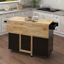 Kitchen Island with Spice Rack, Towel Rack and Extensible Solid Wood Top - Black