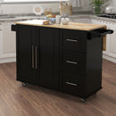 Kitchen Island with Spice Rack, Towel Rack and Extensible Solid Wood Top - Black
