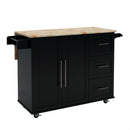 Kitchen Island with Spice Rack, Towel Rack and Extensible Solid Wood Top - Black