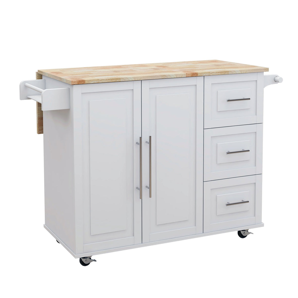 Kitchen Island with Spice Rack, Towel Rack and Extensible Solid Wood Table Top - White, photo 6 of 7