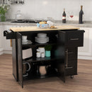Kitchen Island with Spice Rack, Towel Rack and Extensible Solid Wood Top - Black