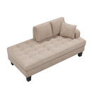 64" Deep Tufted Upholstered Textured Fabric Chaise Lounge, Toss Pillow included, Living room Bedroom Use, Warm Grey