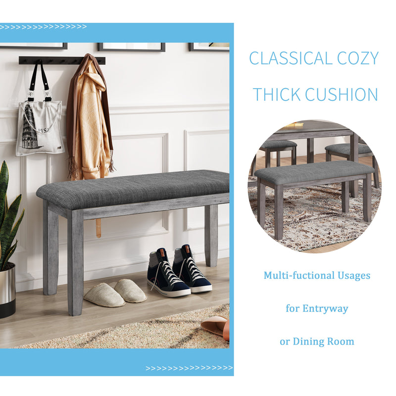 6 Piece Wooden Dining Table set, Kitchen Table set with 4 Chairs and Bench, Farmhouse Rustic Style,Gray