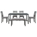 6 Piece Wooden Dining Table set, Kitchen Table set with 4 Chairs and Bench, Farmhouse Rustic Style,Gray