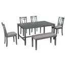 6 Piece Wooden Dining Table set, Kitchen Table set with 4 Chairs and Bench, Farmhouse Rustic Style,Gray