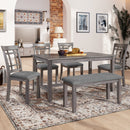 6 Piece Wooden Dining Table set, Kitchen Table set with 4 Chairs and Bench, Farmhouse Rustic Style,Gray