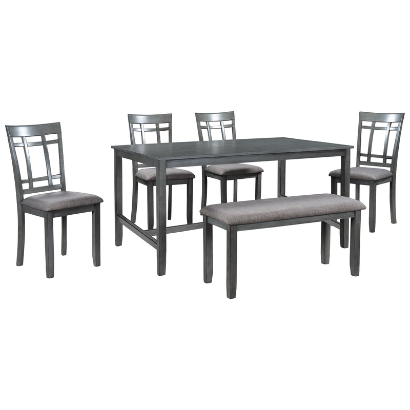 6 Piece Wooden Dining Table set, Kitchen Table set with 4 Chairs and Bench, Farmhouse Rustic Style,Gray