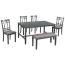 6 Piece Wooden Dining Table set, Kitchen Table set with 4 Chairs and Bench, Farmhouse Rustic Style,Gray