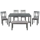 6 Piece Wooden Dining Table set, Kitchen Table set with 4 Chairs and Bench, Farmhouse Rustic Style,Gray