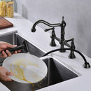 Bridge Dual Handles Kitchen Faucet With Pull-Out Side Spray