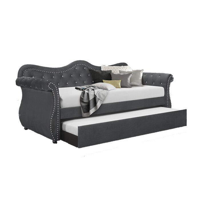 Abby Upholstered Velvet Wood Daybed with Trundle, photo 3 of 7